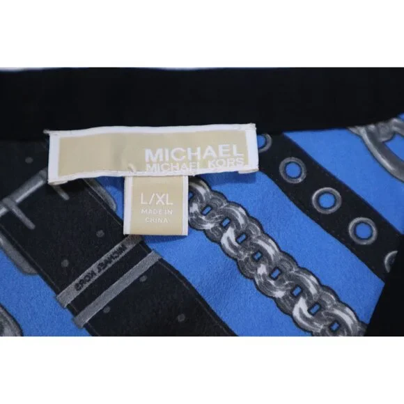 Michael Kors Women's Blue Black Chain Print Poncho Top Size L/XL Polyester Light - Picture 8 of 11